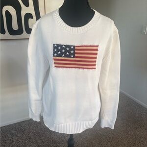 Trish Scully Patriotic White Sweater with Flag Design Size medium
